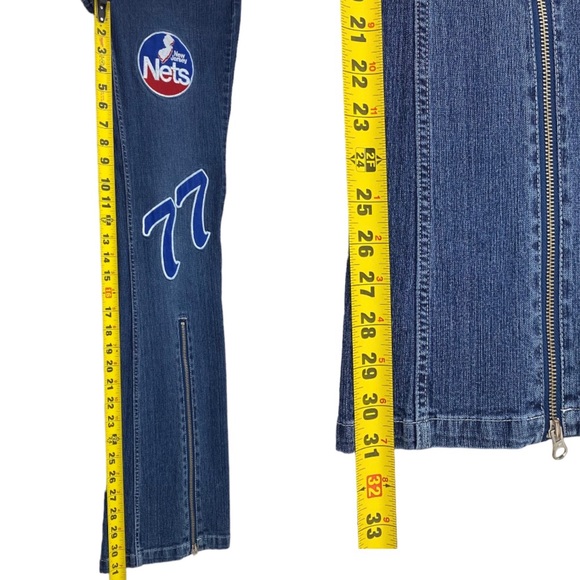 NBA NJ NETS Jeans Womens Size 5 Flare Retro W 28 L  31 Basketball Patches G III - Picture 9 of 14